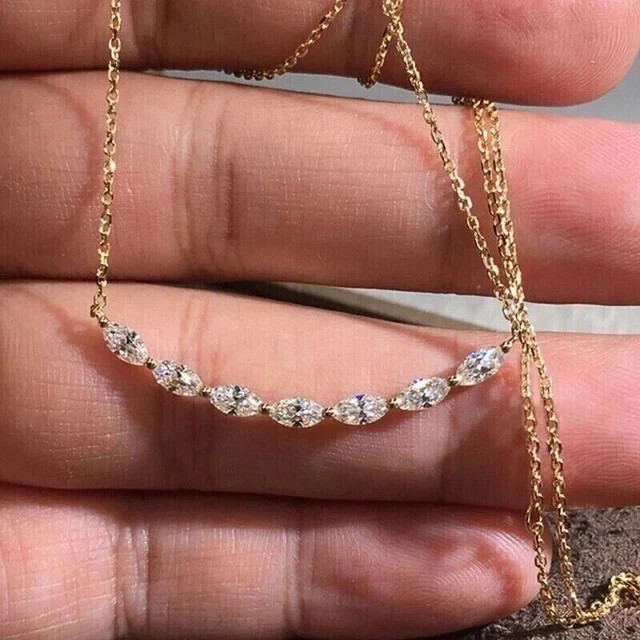 14K Yellow Gold Plated Marquise Cut Lab Created Diamond Women Pendant Necklace