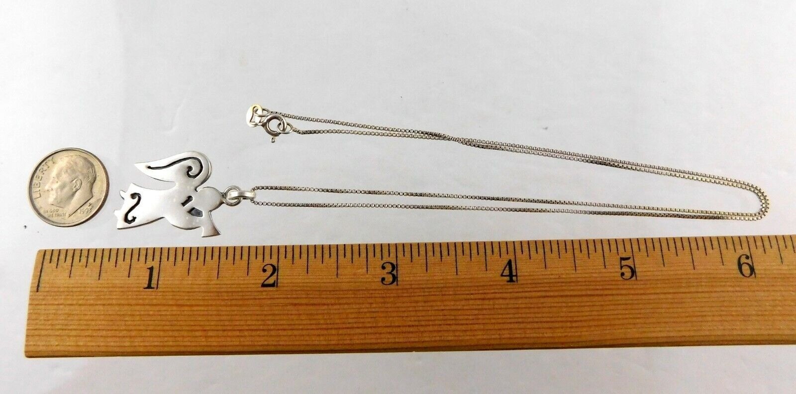 Sterling Silver Trumpeting Angel Pendant Necklace 18.5 Inches 5.2 Grams 925
