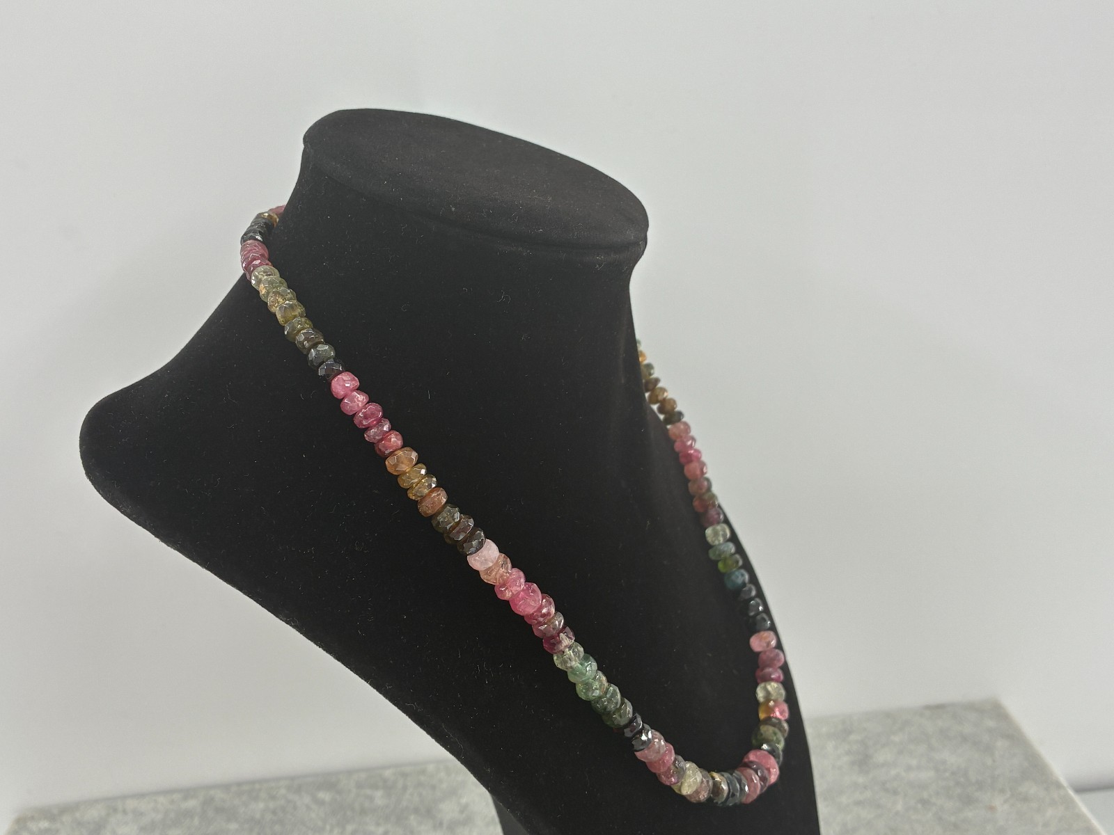 Multi Tourmaline Bead Necklace Sterling Silver 925 Signed KJC India 18in 5mm Box