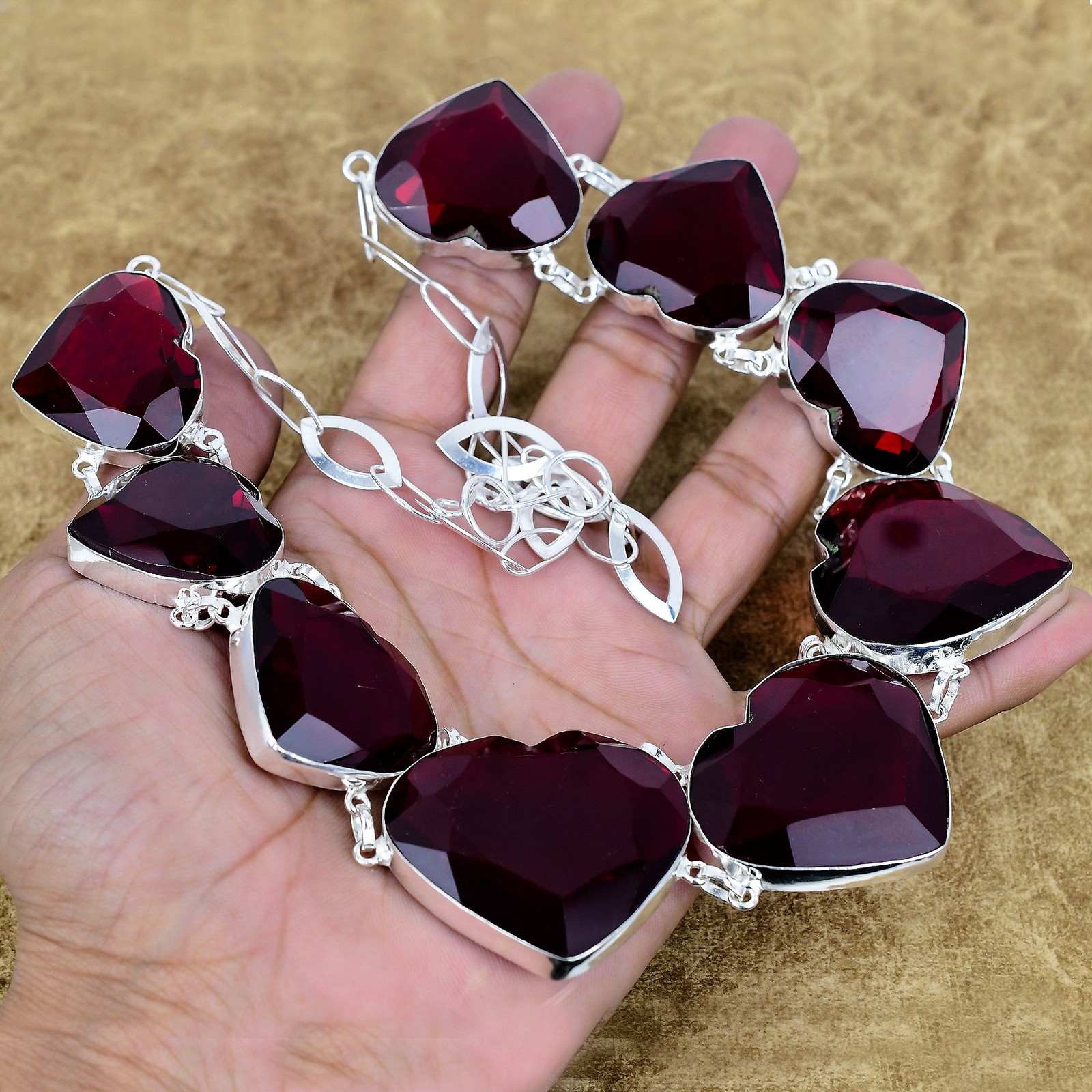 Natural Mozambique Garnet Gemstone Necklace 925 Sterling Silver Handmade Jewelry