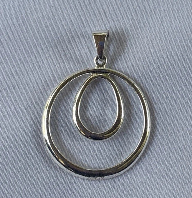 925 Sterling Silver Abstract Circle Pendant Modern Minimalist Open Design