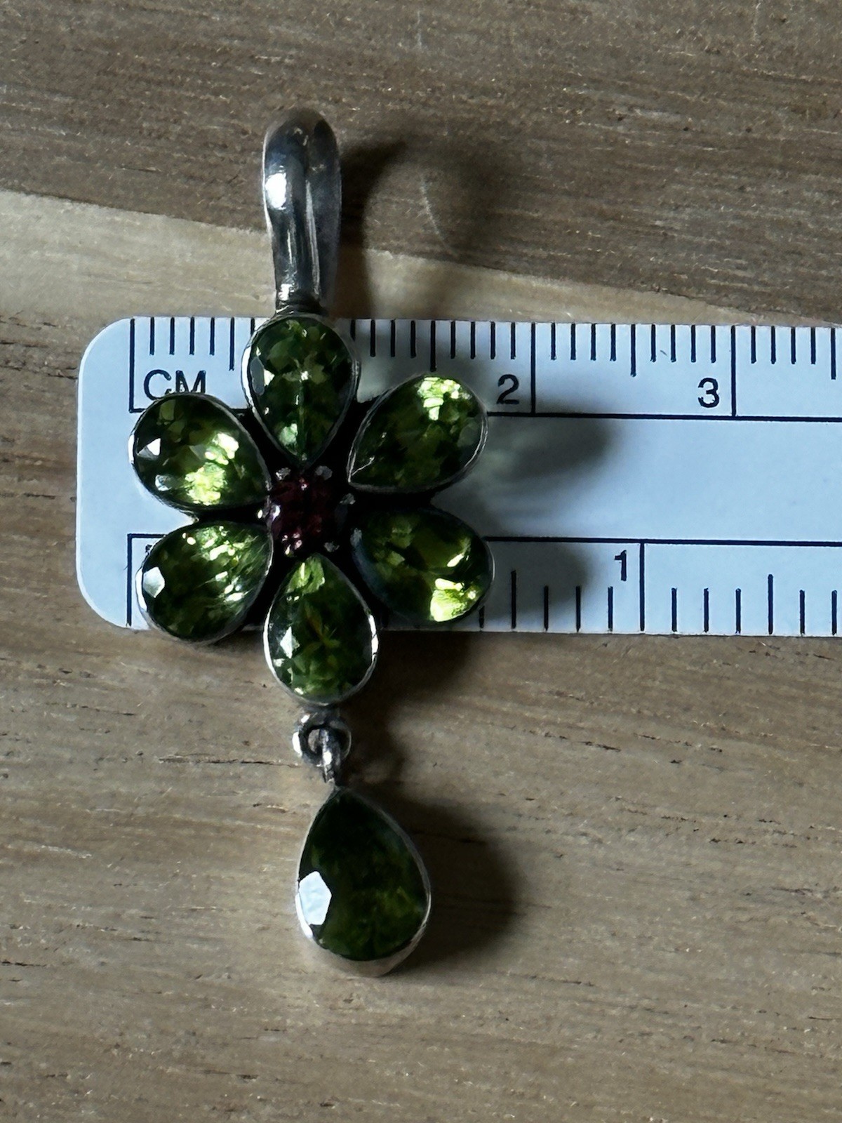Sterling Silver Peridot And Pink Tourmaline Flower Teardrop Pendant Enhancer