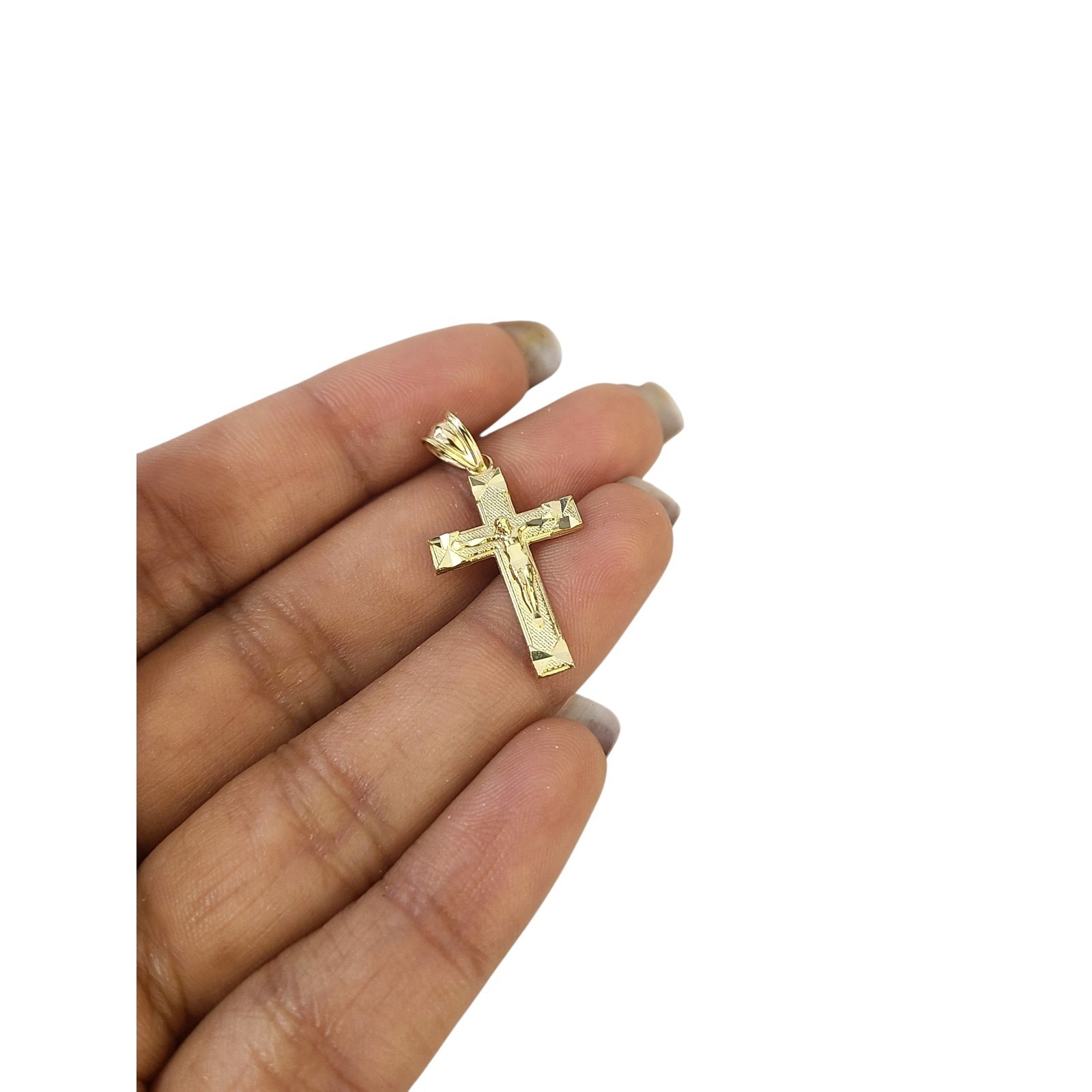10K Yellow Gold Religious Crucifix Cross Pendant Charm Unisex 1.25″