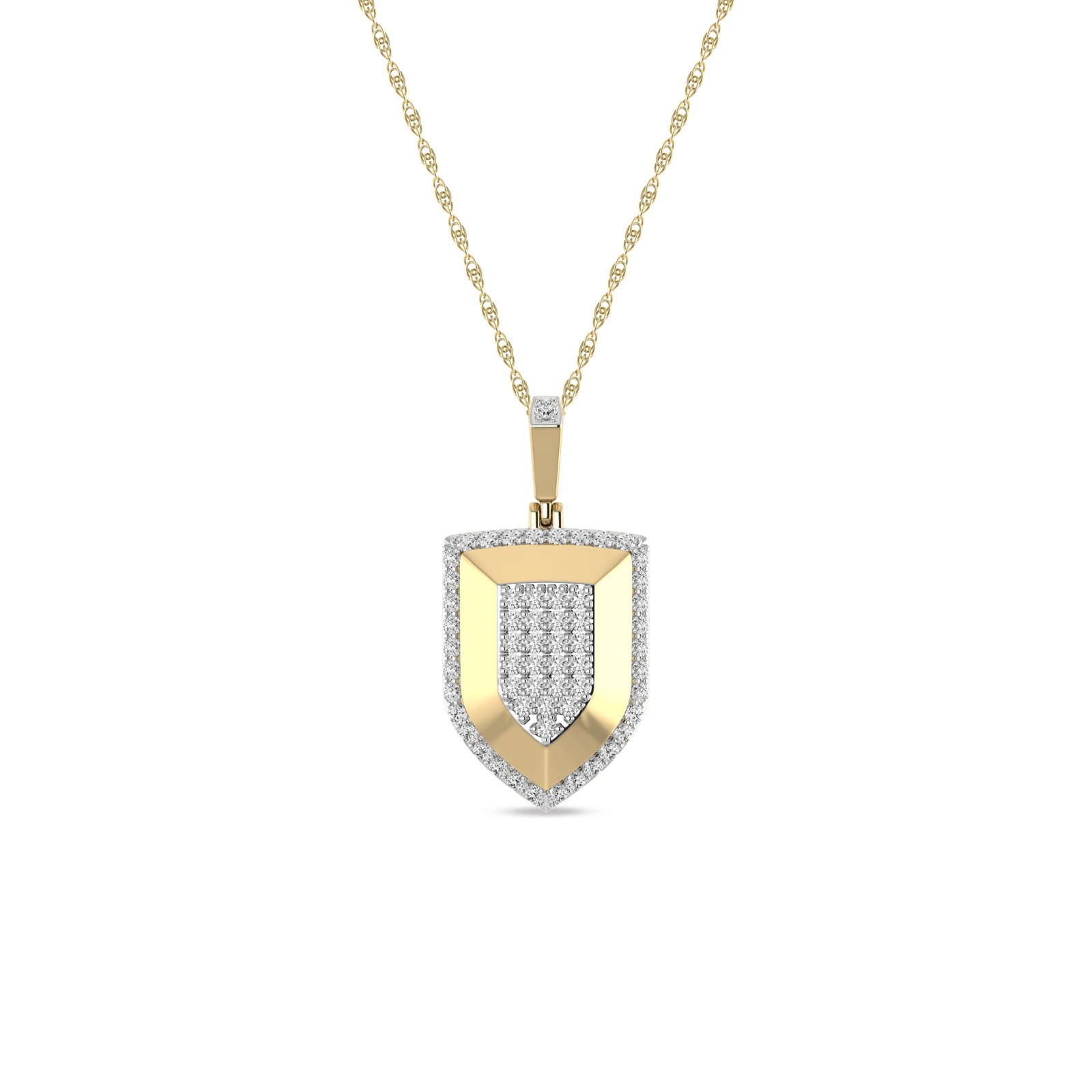 0.50 Ct Round Natural Diamond Shield Pendant in 14K Yellow Gold