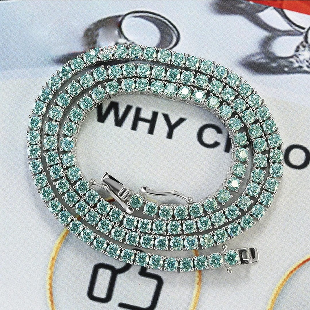 Colorful Real Moissanite Tennis Chain Necklace S925 Silver Bracelet Passes Test