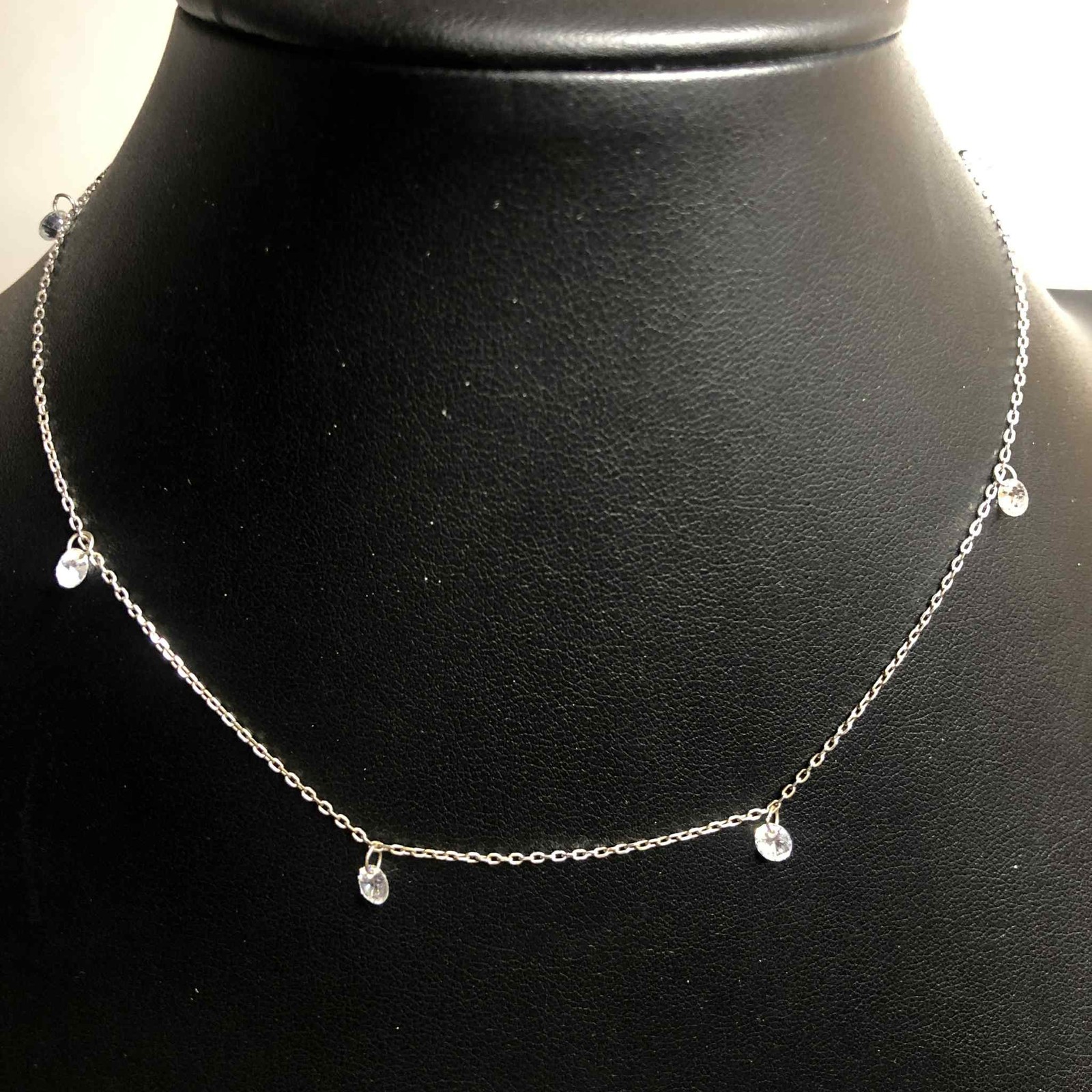 8250 Sterling ATI 925 contemporary CZ dangle minimalist 14-17″ Necklace 1.8g