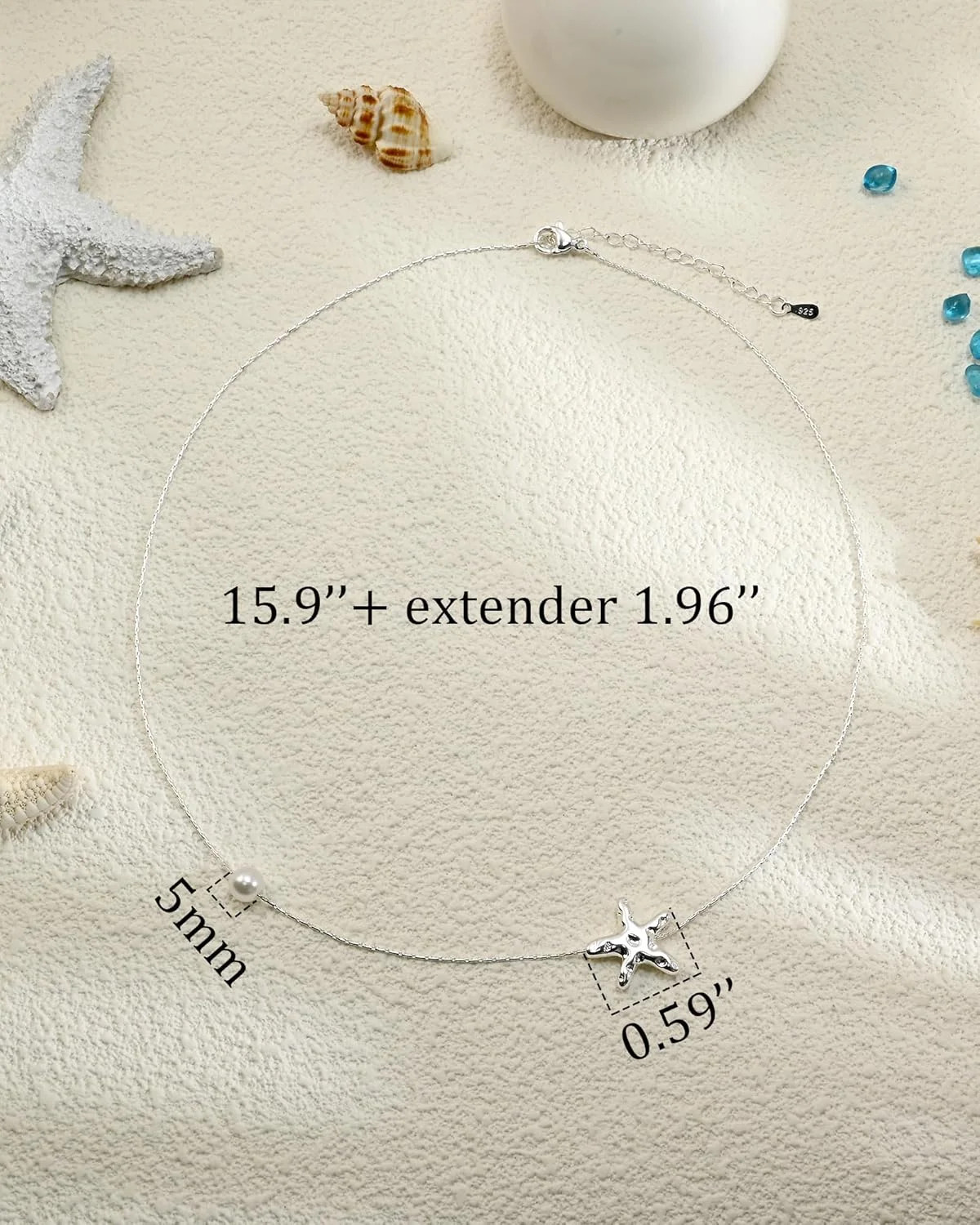 925 Sterling Silver Starfish Beach Necklace for Women Pendant with Starfish and