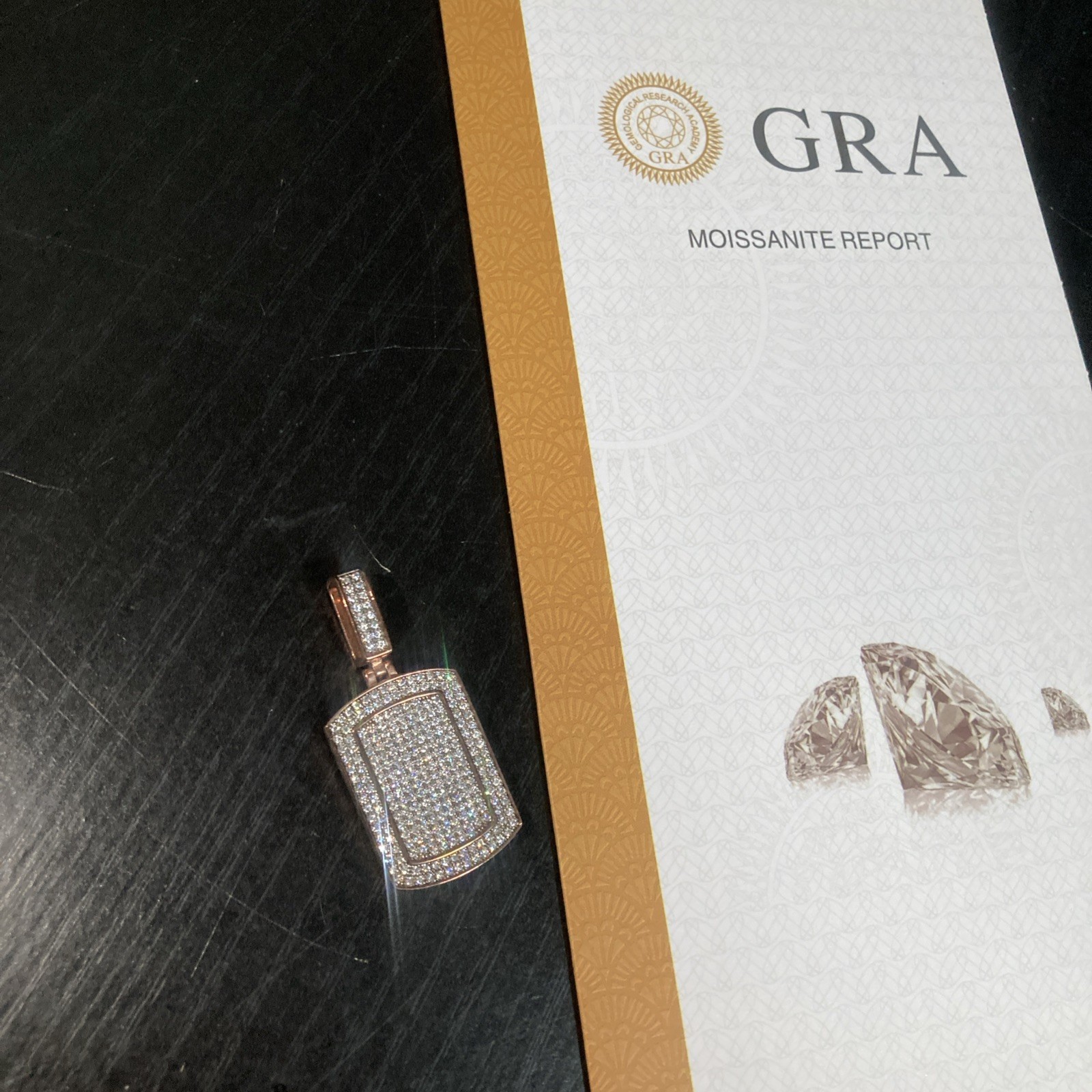 Moissanite Stone 14k Rose Gold Plated Dog Tag Pendant Necklace