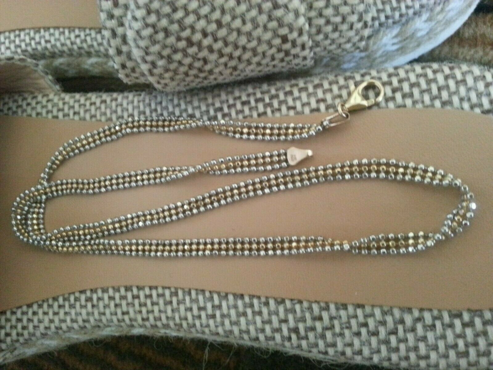 Italian 375 9 Carat White & Yellow 3 Strand Beaded Twist Necklace 8.98 Gram