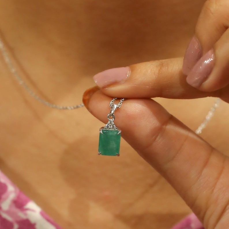 Emerald Necklace | May Birthstone | Emerald Cut Gemstone pendent