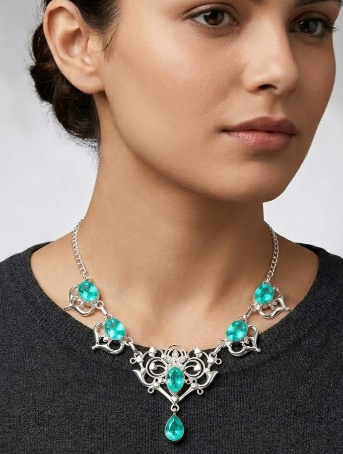 Paraiba Tourmaline Gemstone 925 Sterling Silver Jewelry Necklace Size-17-18″