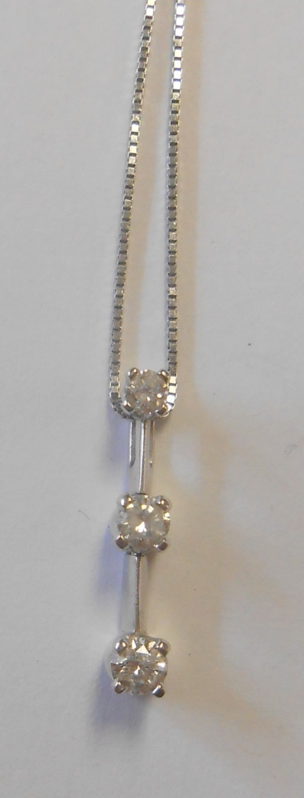 14K White Gold 3 Diamond Pendant Necklace Past Present & Future Approx 1/4 Carat