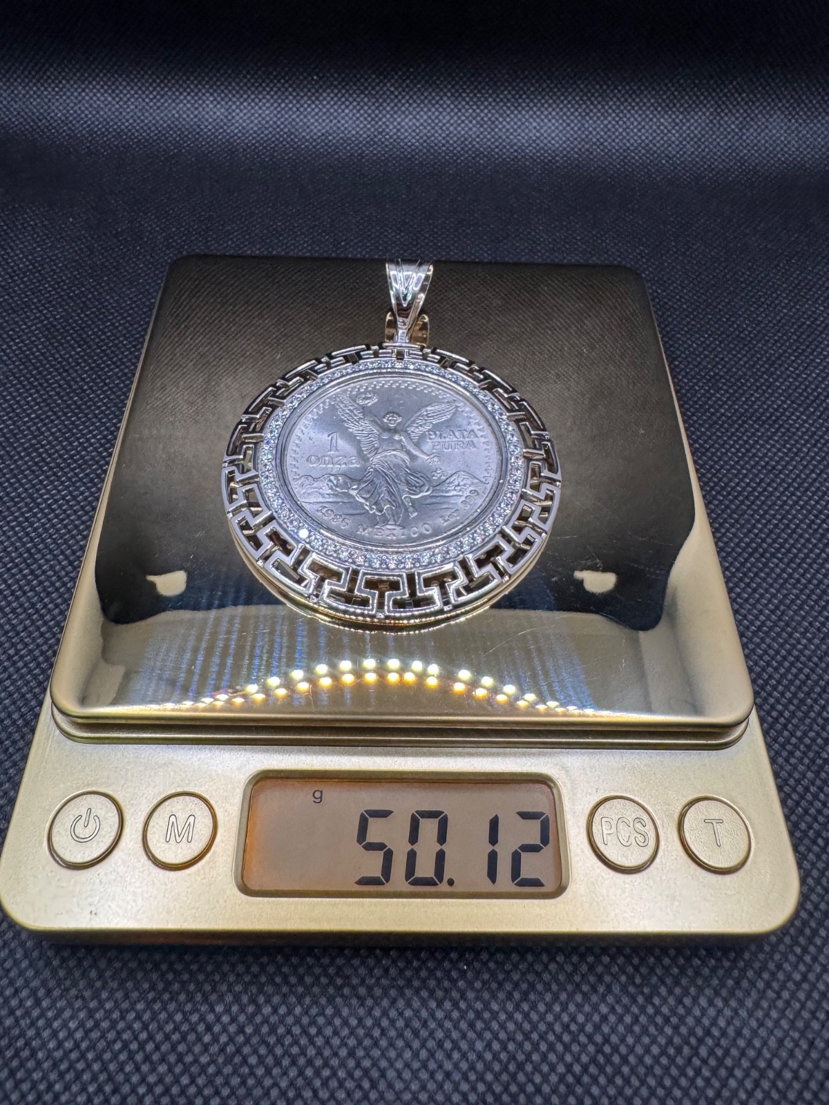 1oz .999 Centenario Libertad Coin Pendant – 925 Sterling Silver Nugget Bezel CZ