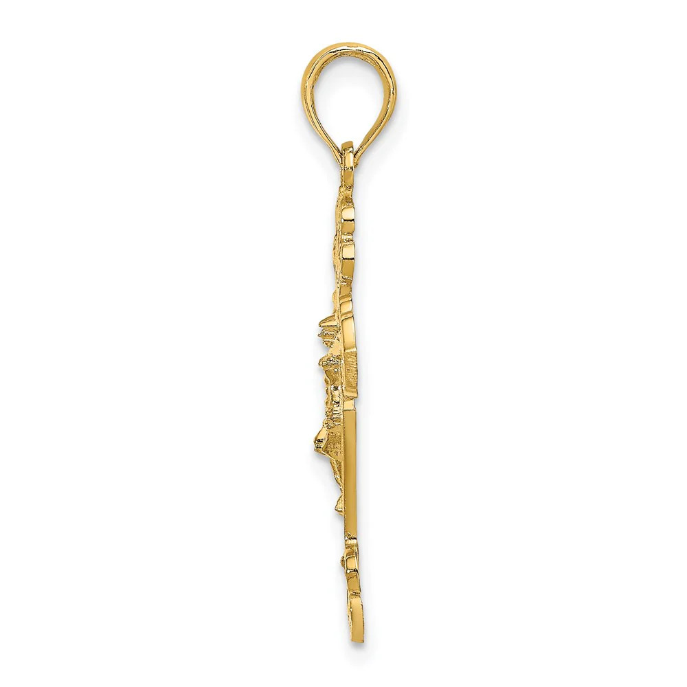 10K / 14K Yellow Gold Diamond-Cut Crucifix W /Fancy Tips Charm