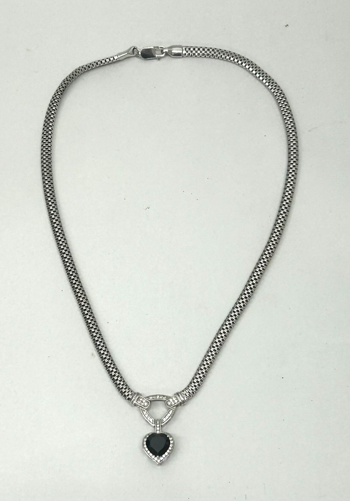 Sterling Silver BBJ Black Rhodium CZ Heart Pendant 18″ Necklace 23.5g