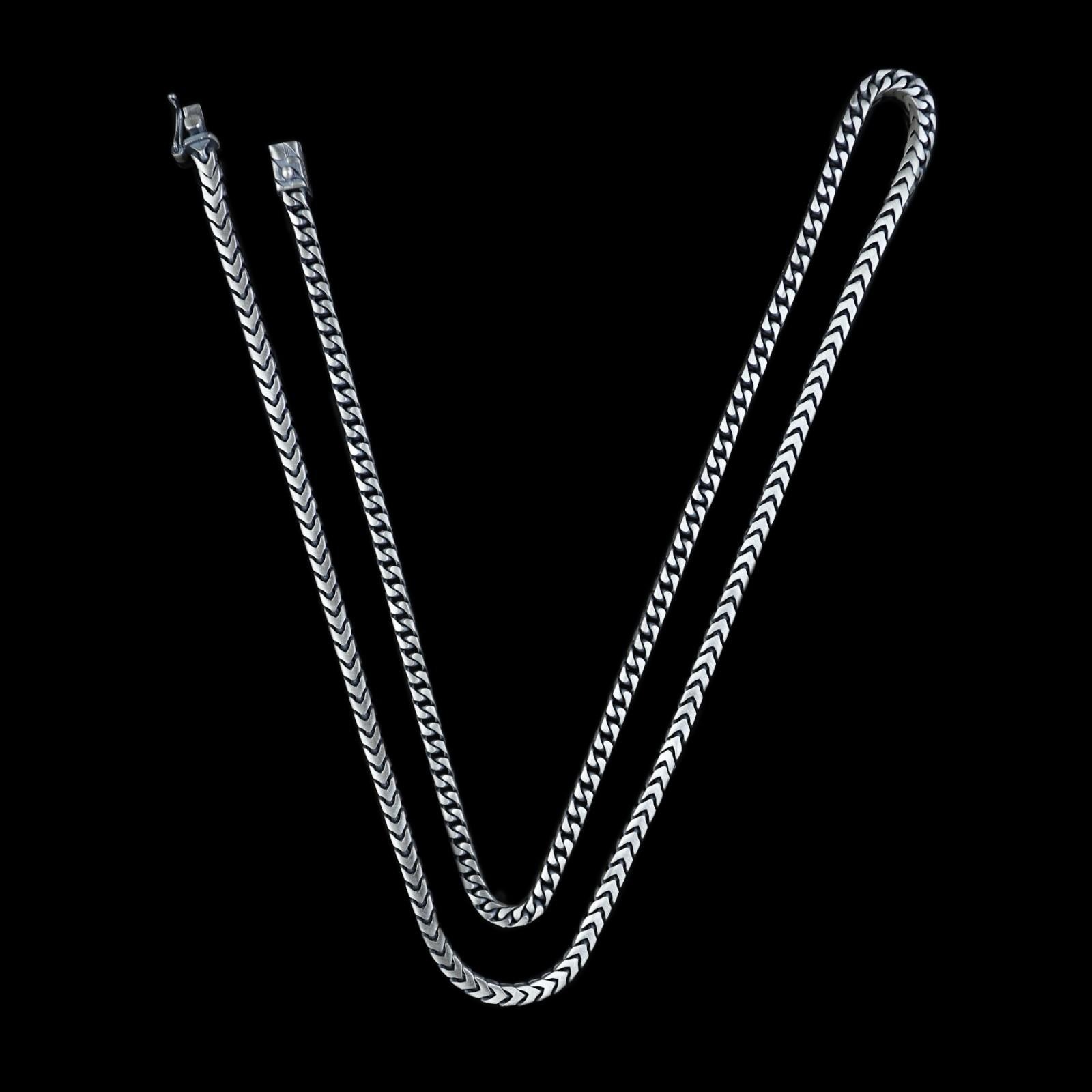 Men 925 Silver Franco Chain Necklace, Men Perfect Foxtail Chain
