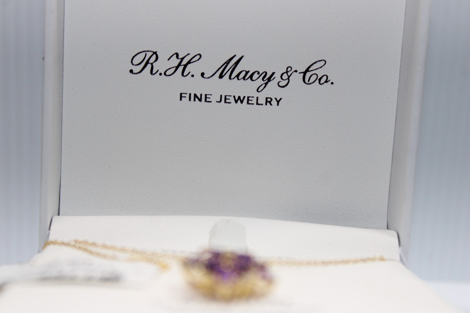 New 18K Gold Cluster Amethyst Diamond Necklace Modern NWT Tear Drop 18″ #121