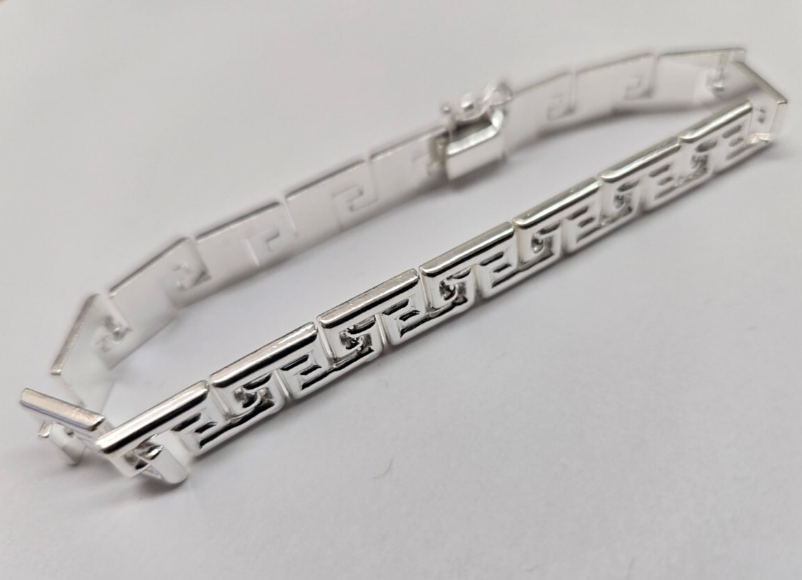 925 Sterling Silver Stampato Greek Key Link Necklace Bracelet Italy 8mm 7″-18″