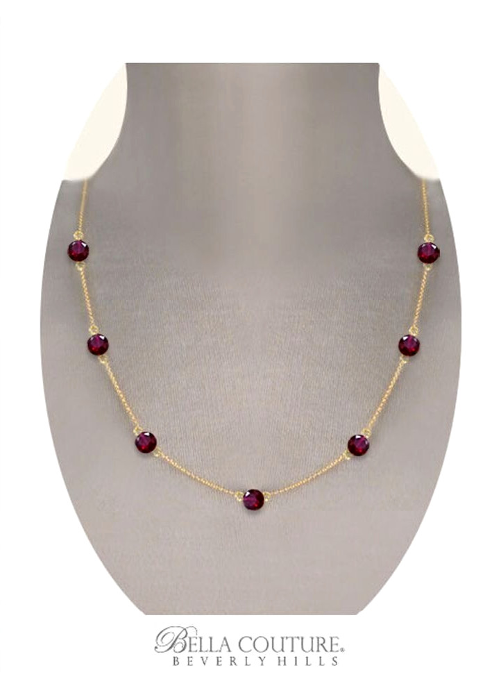 $600 NEW VICTORIAN 18″ 16″ 18K YELLOW GOLD NATURAL GARNET 7CT CHARM NECKLACE