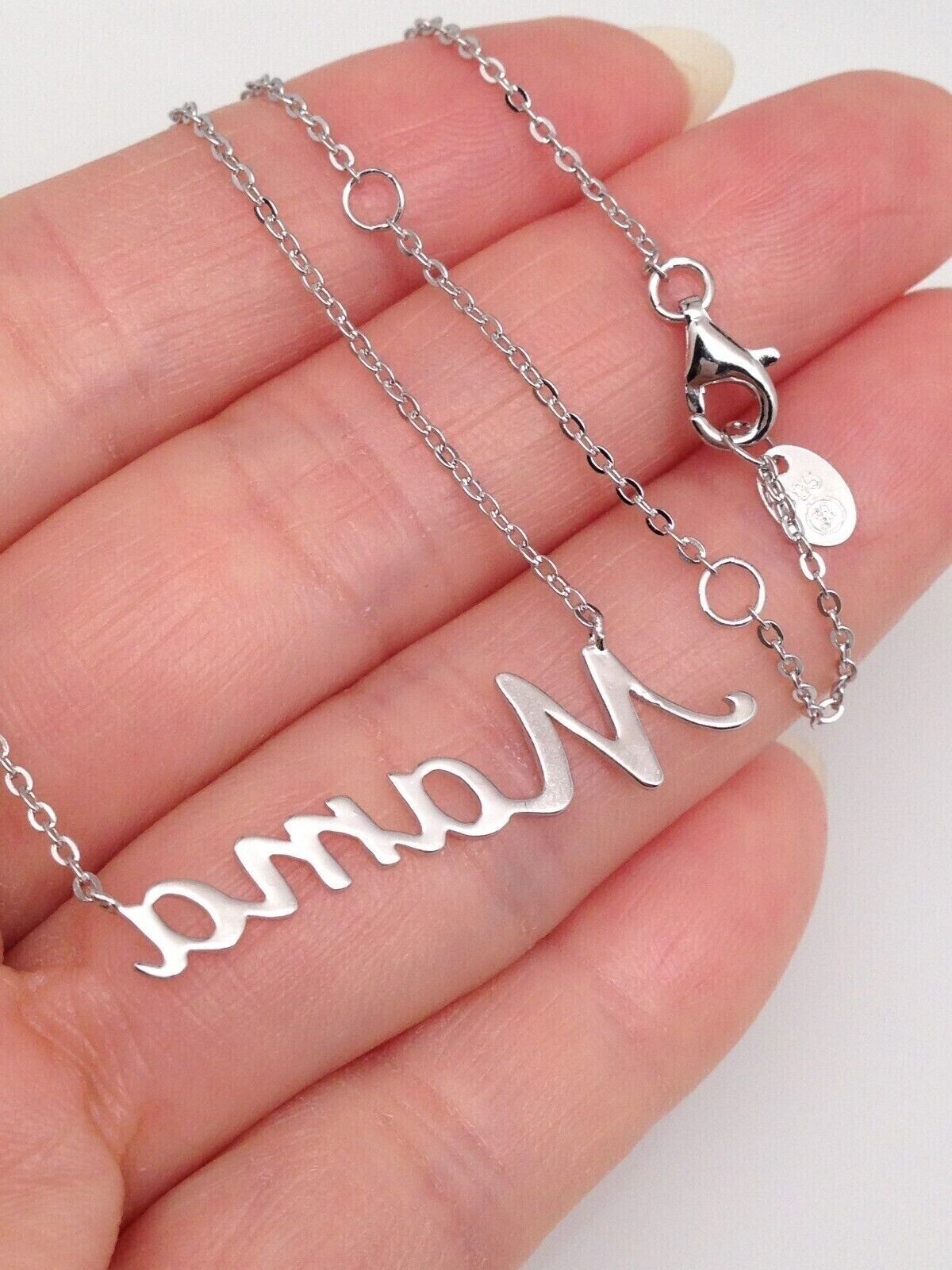 925 Sterling Silver Script Mama Pendant Necklace 31mm(1.22″) 15.25-17.25″