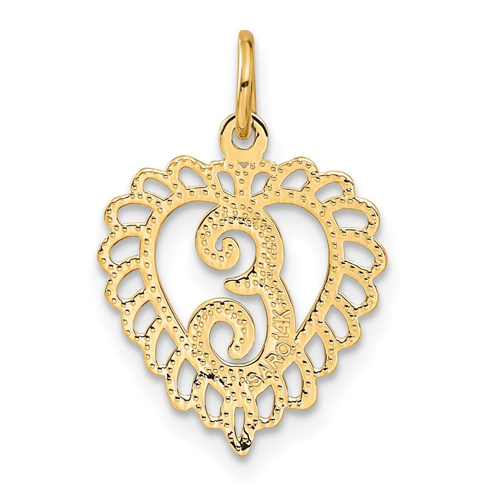 14k Yellow Gold, Grace Collection, Satin Heart Initial E Pendant, 15mm