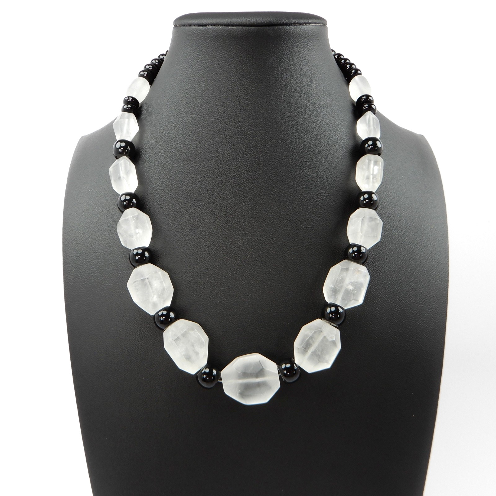 Jay King Onyx Rock Crystal Stone Sterling Silver 925 Bead Necklace Southwestern