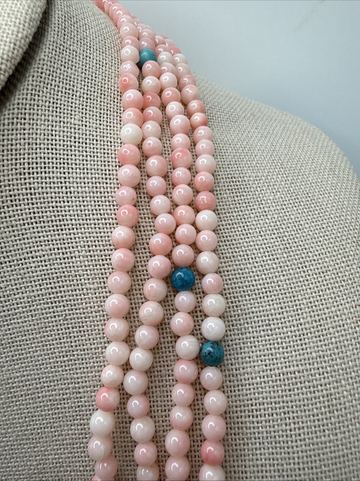 Jay King Super Long 96” 8ft Long Angel Skin Coral & Turquoise 925 Bead Necklace