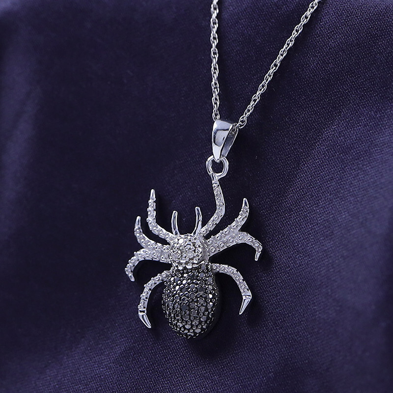Natural Diamond Spider Pendant 18″ Necklace For Women’s in 925 Sterling Silver