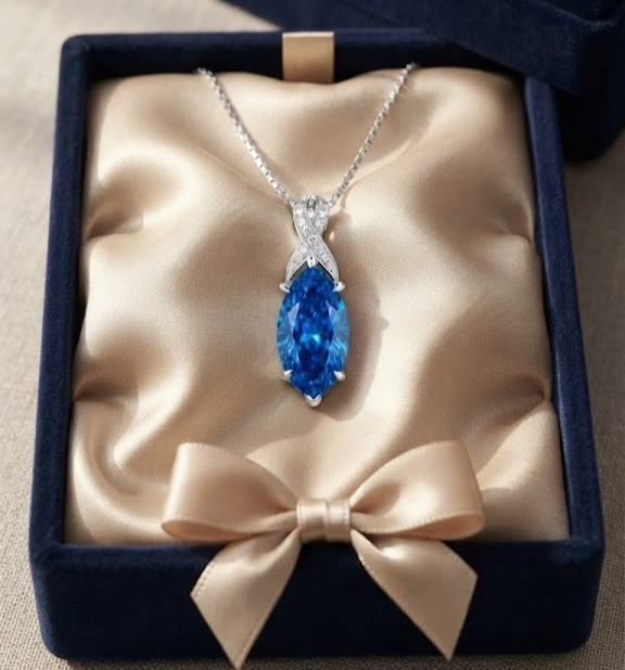 HUGE 22 Ct Certified Azure Blue Diamond Pendant Necklace-FREE Diamond Studs