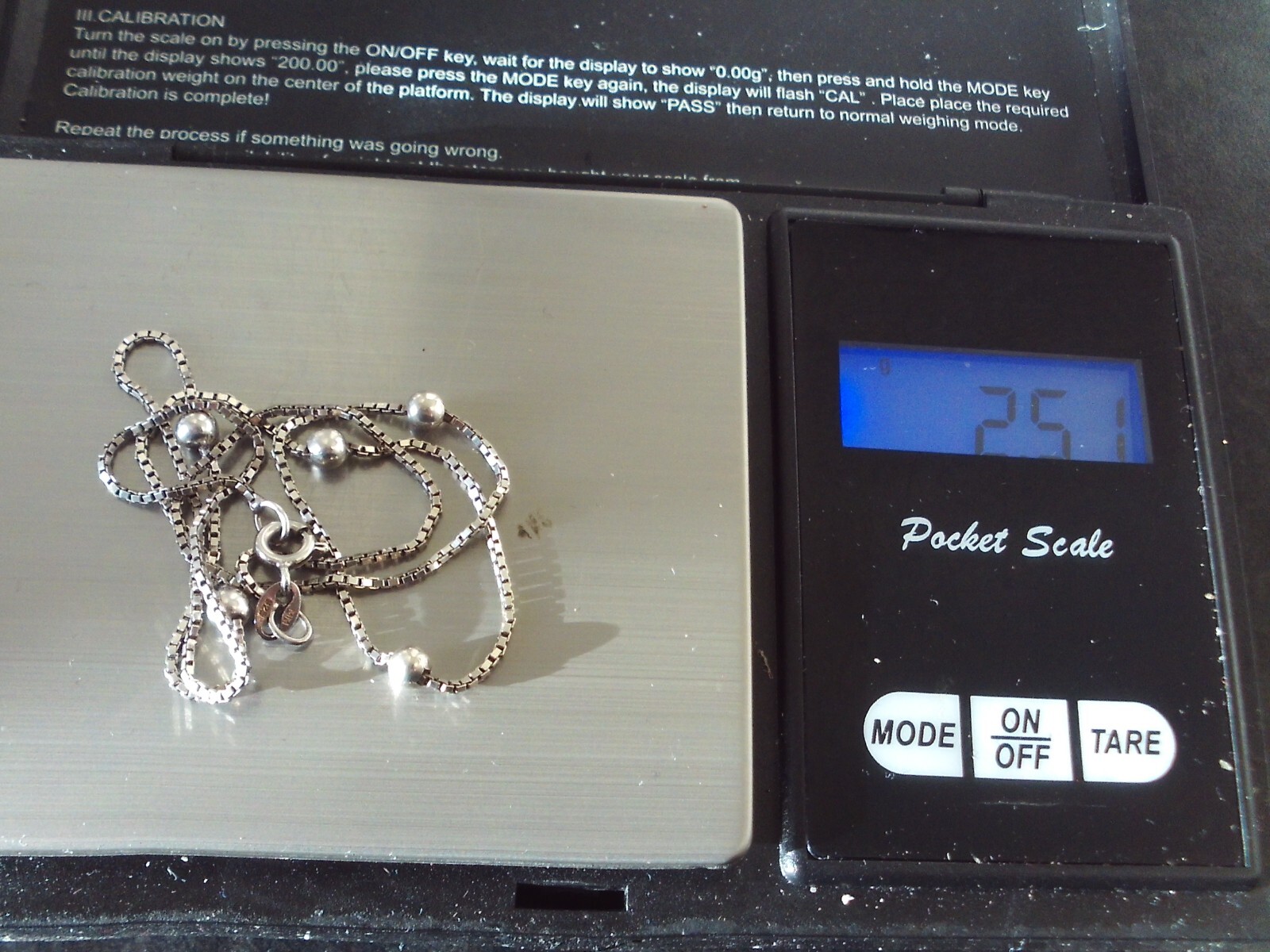 925 silver 16″ chain 2 mm width box chain with 5 silver bobbles