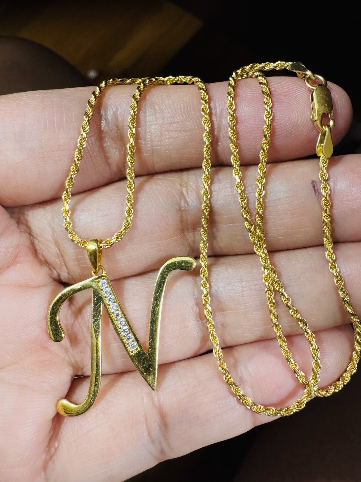 18K 750 Genuine Gold Rope Letter N Necklace 15.6”/16” Long 6.5g 1.6mm Choker
