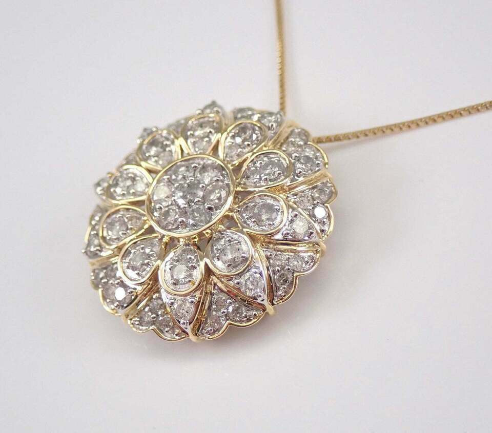 14K Yellow Gold Finish 2.00Ct Round Cut VVS/ D Diamond Cluster Pendant Necklace