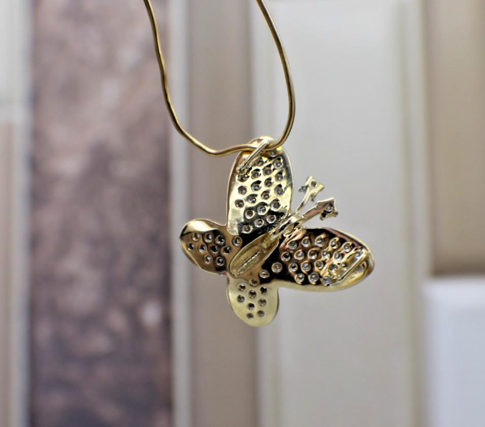 Solid 10K Yellow Gold Diamond pave Butterfly Pendant 0.32 carats Freedom Renewal