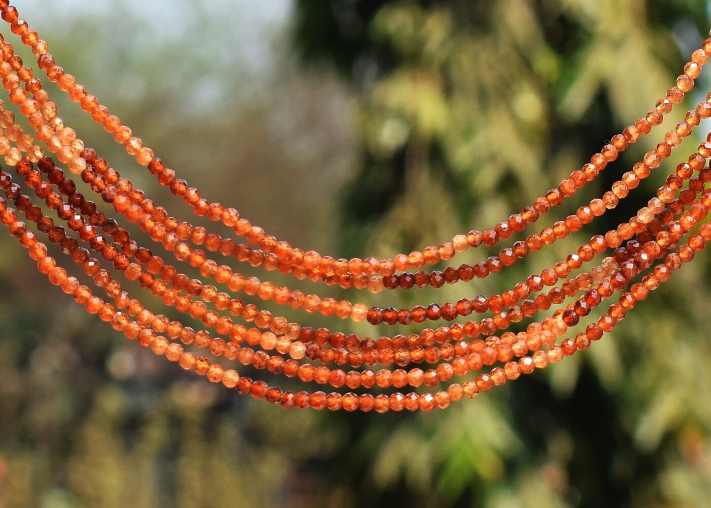 185 Cts Natural 7 Strands Hessonite Garnet Round Shape Beads Necklace AK 20 E488