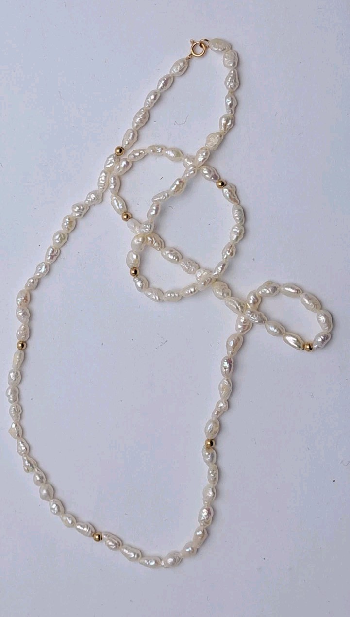 New Necklace Freshwater Pearl 14kt Gold 24 Inches