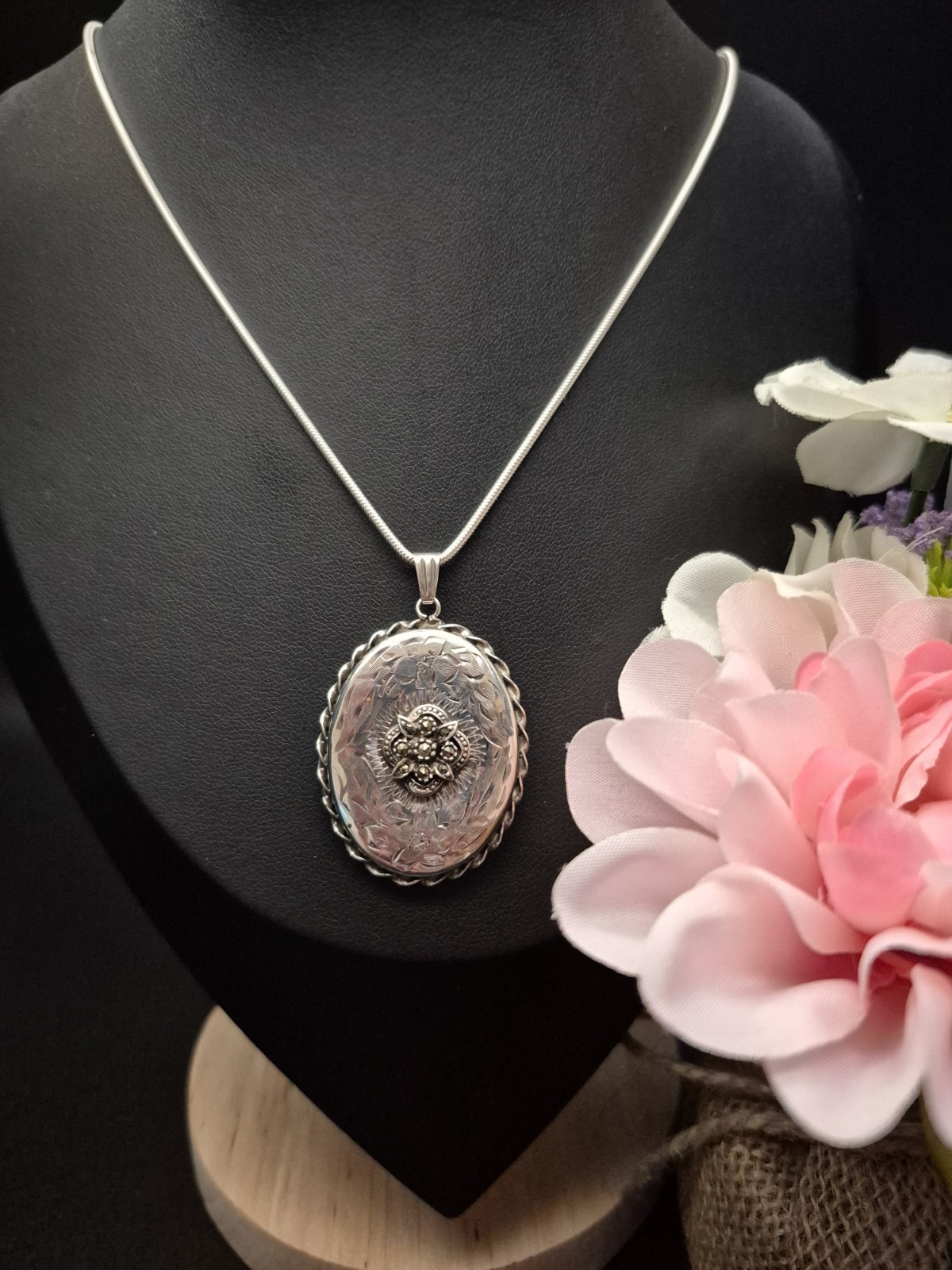 LOCKET – Fully Hallmarked Sterling Silver and Marcasite Double Photo Locket.