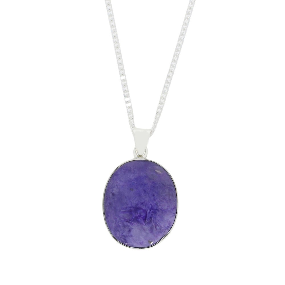 Charoite Oval Shape Pendant & Chain Sterling Silver DM020