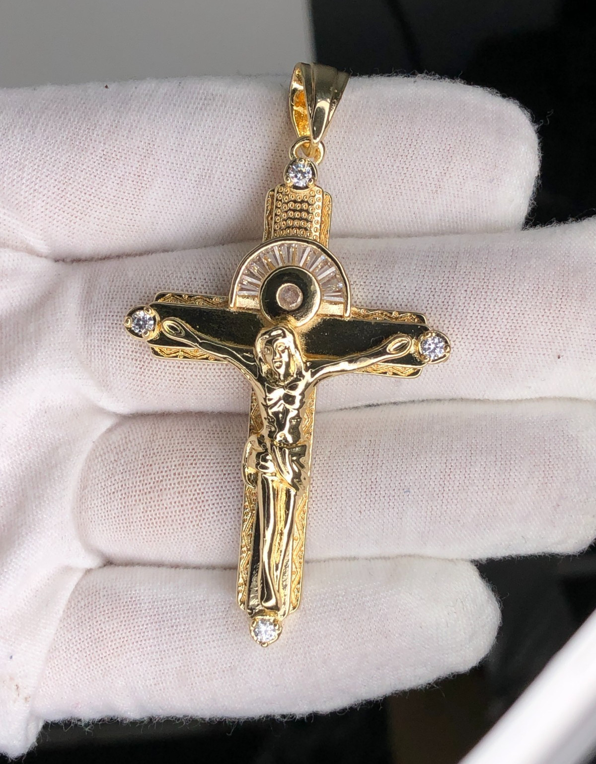 2 in Big Iced CZ Italian 1/200 14k Yellow Gold Oro Jesus Crucifix Cross Pendant