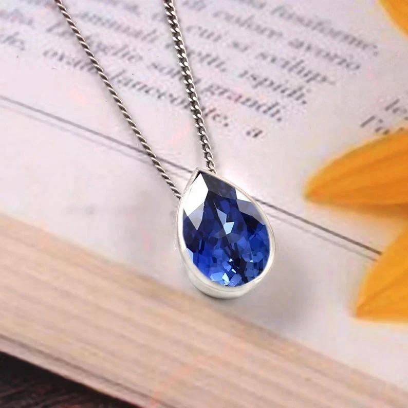 10 CT Natural Royal Blue Sapphire Pendant In 925 Sterling Silver With Chain