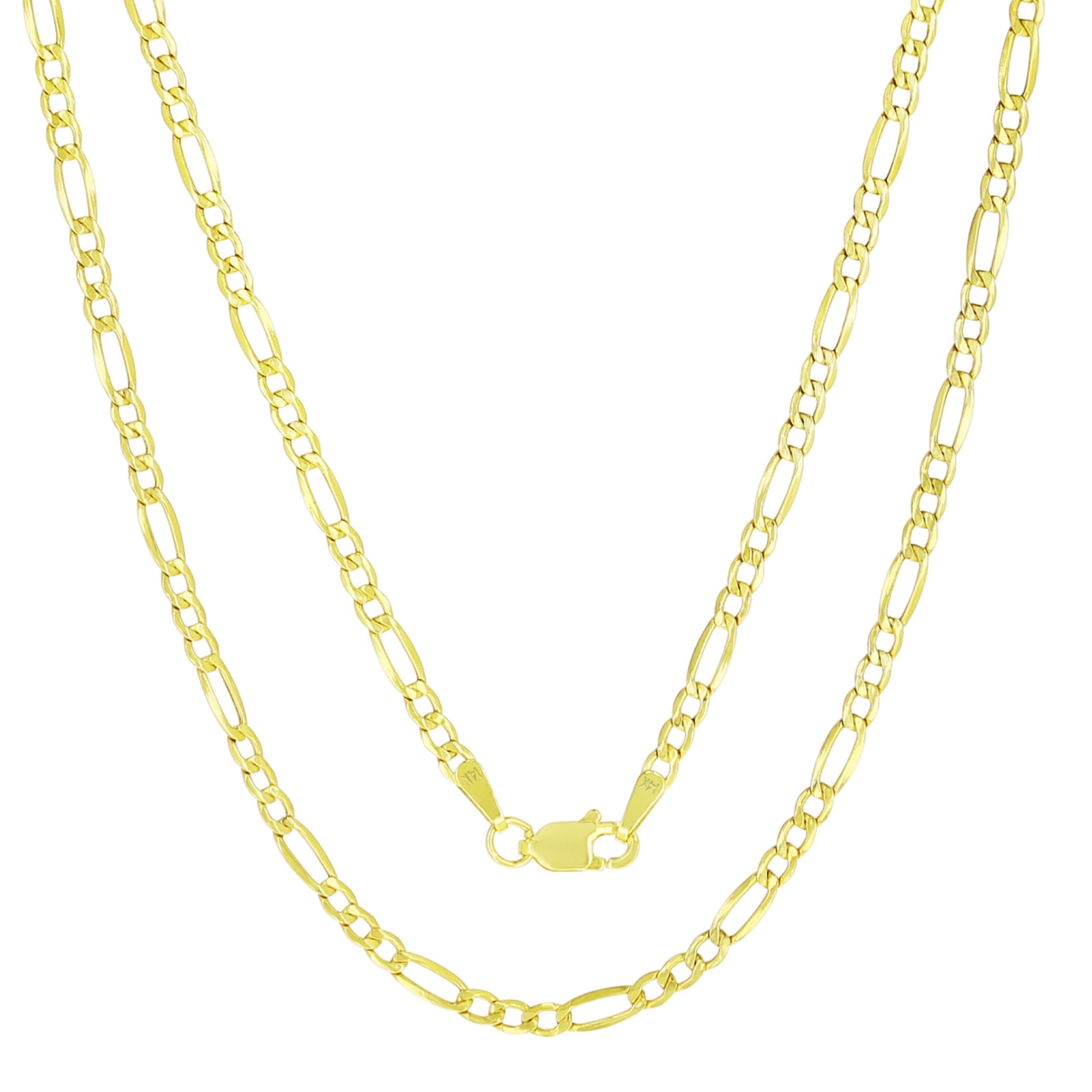 14K Yellow Gold 2.5mm Figaro Chain Link Italian Necklace Mens Womens 16″- 26″