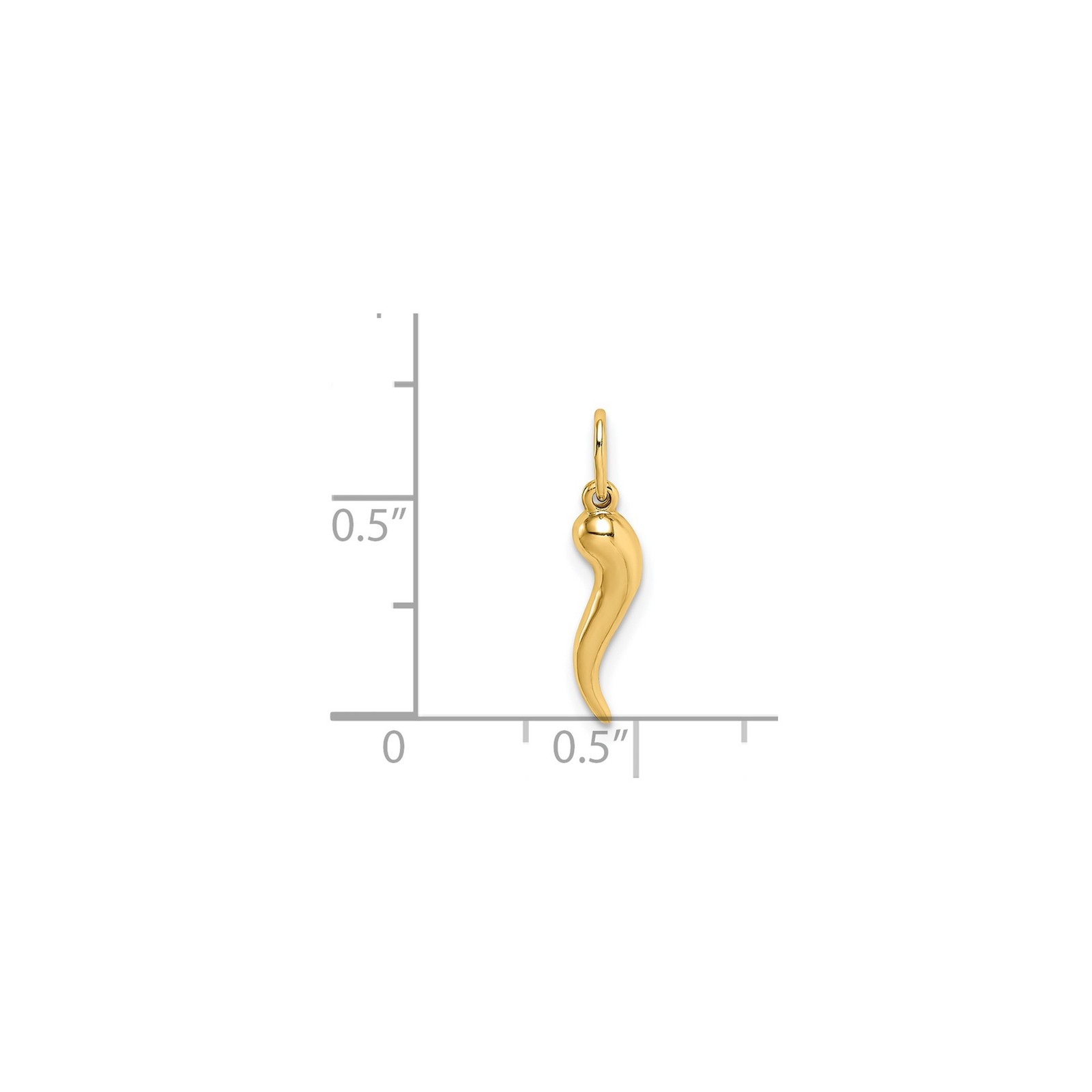 14k Yellow Gold Hollow Italian Horn Cornicello Pendant Charm 13.5mm