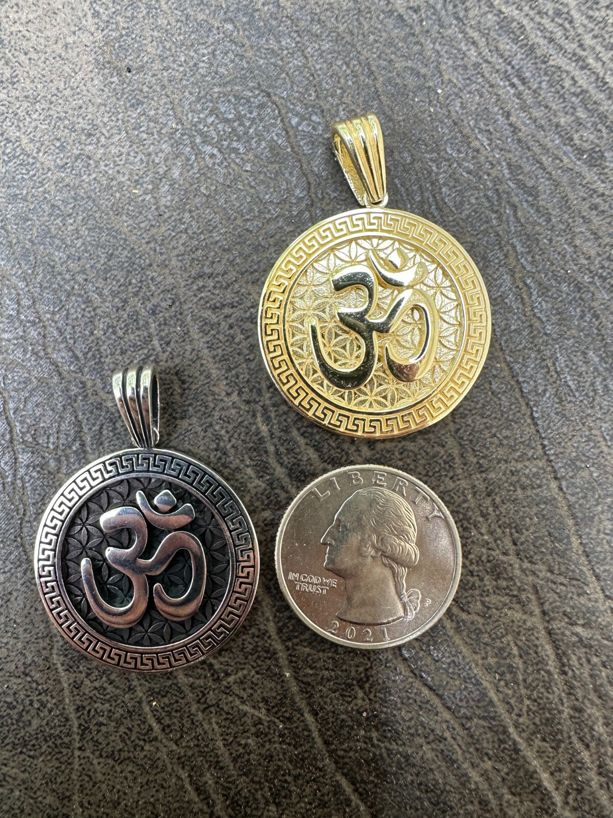 Real 925 Silver / 14k Gold Plated Ohn Hindu Om Big 1″ Medallion Pendant Necklace