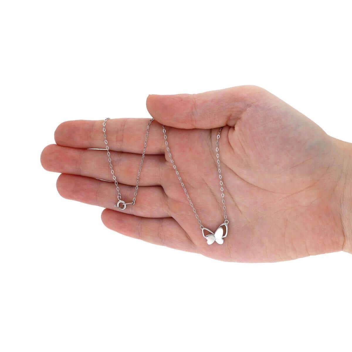 14K Yellow Rose White Gold Over Silver Butterfly Pendant Cable Necklace 16-18″