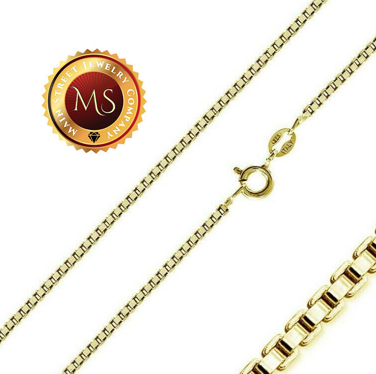 14K Gold Plated over 925 Solid Sterling Silver BOX Chain Necklace