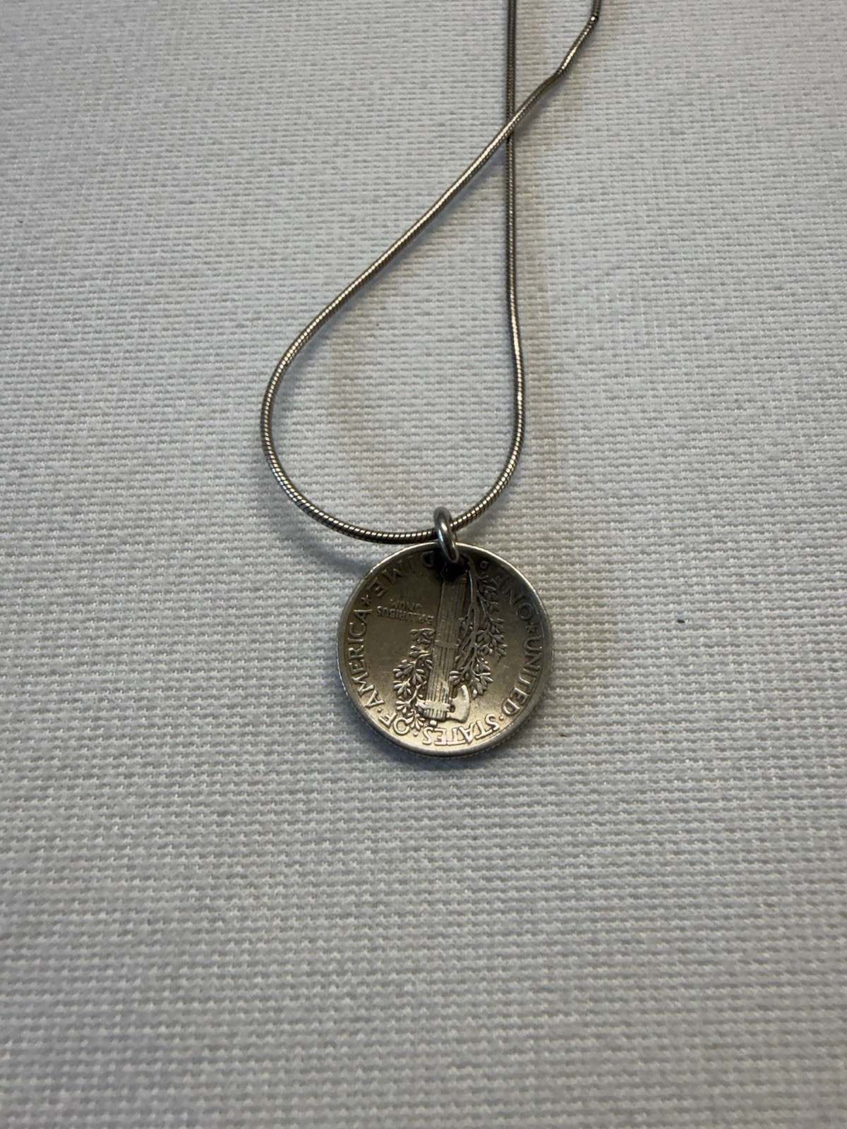 1942 Sterling Silver Coin Pendant On 18” Snake Chain 925 Sterling Silver