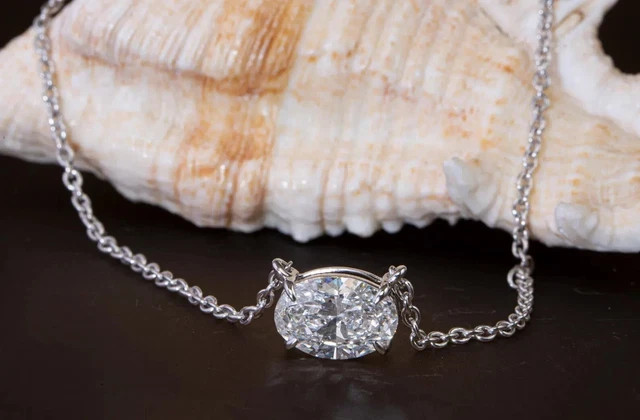 2Ct Oval Cut Lab Created Diamond Solitaire 4 Prong Pendant 14k White Gold Plated