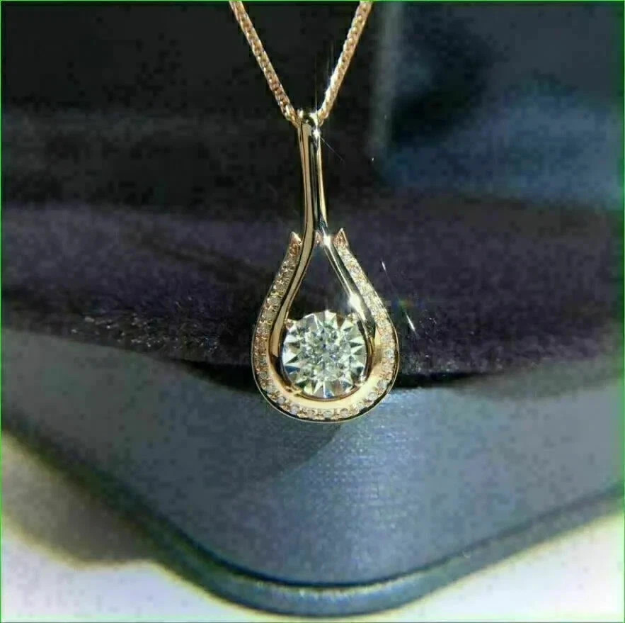 2Ct Round Cut Moissanite Solitaire Pendant 14K Yellow Gold Finish Free Chain