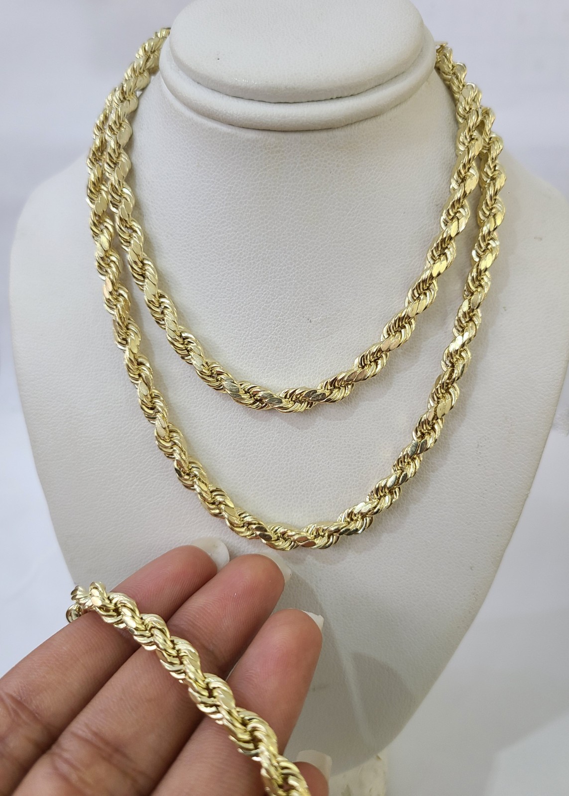 10k Yellow Gold Rope Chain 6mm Necklace Bracelet Set Real Men Women