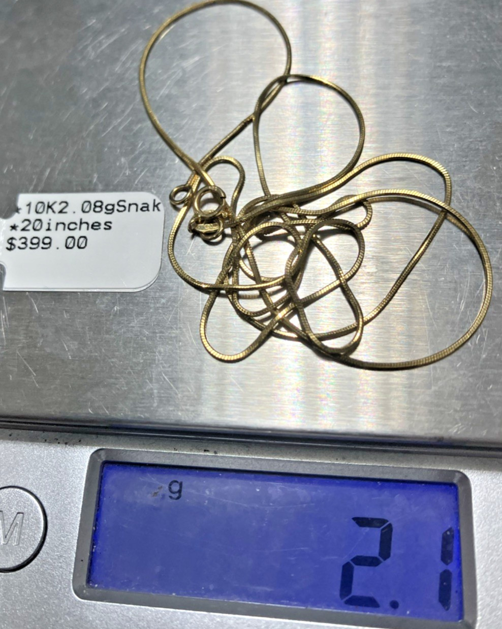 10kt Real Gold Snake Chain Necklace 2grams 20” Brand New with Imperfections 10K