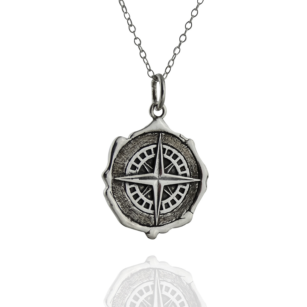 Compass Wax Seal Pendant Necklace – 925 Sterling Silver Gift Navigate Graduation